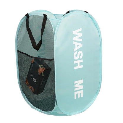 Portable Mesh Pop up Laundry Hamper Wide Opening Breathable Collapsible Space-Saving Laundry Basket Dorm Travel Bathroom Items