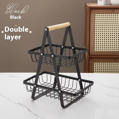 2025 New Portable Iron Kitchen Storage Rack Multifunctional Fruit Basket Multi-Layer Snack Storage Shelf