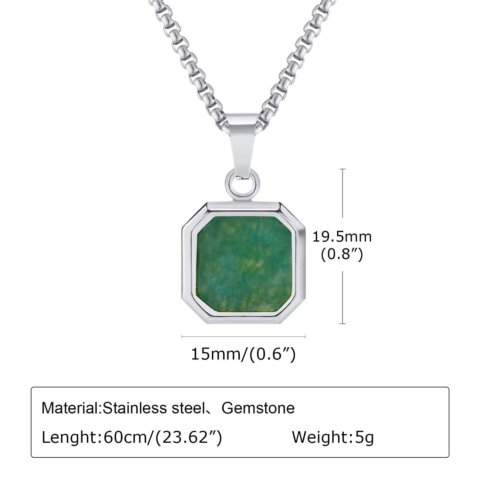 שרשרת עם תליון אבן טבעית מרובע לגברים – עיצוב גיאומטרי אלגנטי בצבעים מגוונים, עמיד במים ומוסיף טאצ’ יוקרתי לכל הופעה.
