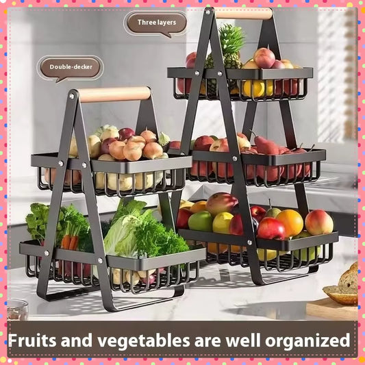 2025 New Portable Iron Kitchen Storage Rack Multifunctional Fruit Basket Multi-Layer Snack Storage Shelf