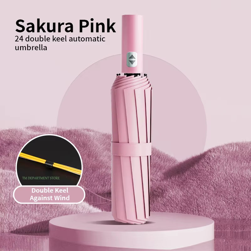 מטרייה גדולה מתקפלת עם 3 קיפולים, שלד מחוזק עם 24 צלעות, עמידה לרוח חזקה, פתיחה וסגירה אוטומטיות, הגנת UV מלאה (UPF). מתאימה לנשים ולגברים – אידיאלית לנסיעות ולשימוש יומיומי.