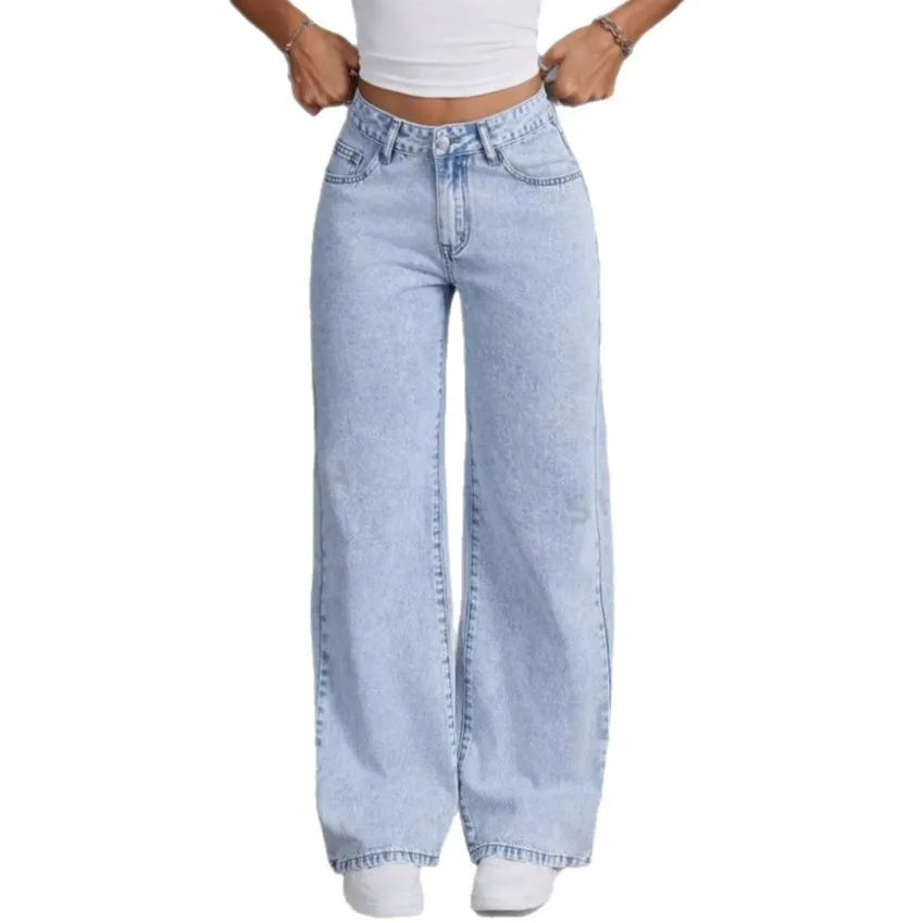 Bow Embroidered Jeans Women'S Sweet Spicy Style High Waist Straight Leg Pants Loose Casual Wash High Street Denim Pants