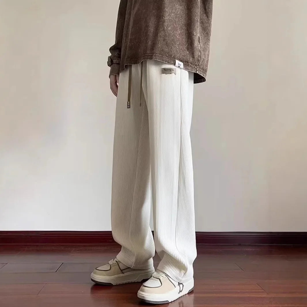 Men'S Casual Corduroy Pants Spring Autumn New American Loose Wide Leg Sport Trousers Texture Straight Leg Trousers