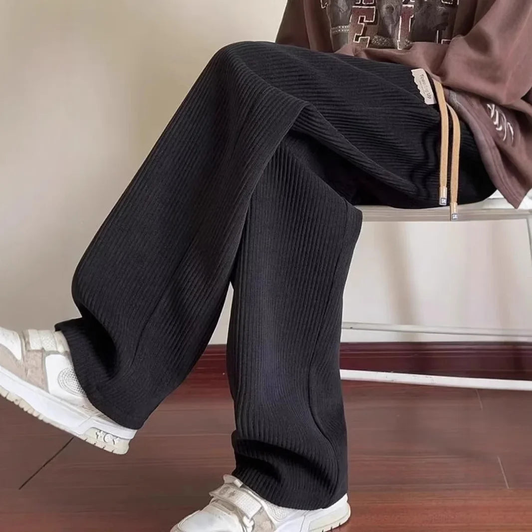 Men'S Casual Corduroy Pants Spring Autumn New American Loose Wide Leg Sport Trousers Texture Straight Leg Trousers