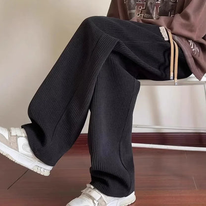 Men'S Casual Corduroy Pants Spring Autumn New American Loose Wide Leg Sport Trousers Texture Straight Leg Trousers