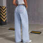 Bow Embroidered Jeans Women'S Sweet Spicy Style High Waist Straight Leg Pants Loose Casual Wash High Street Denim Pants