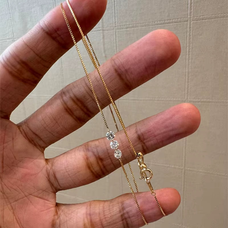 Three Zircon Thin Necklace for Women Clavicle Chain Delicate Elegant Jewelry Gifts Wedding