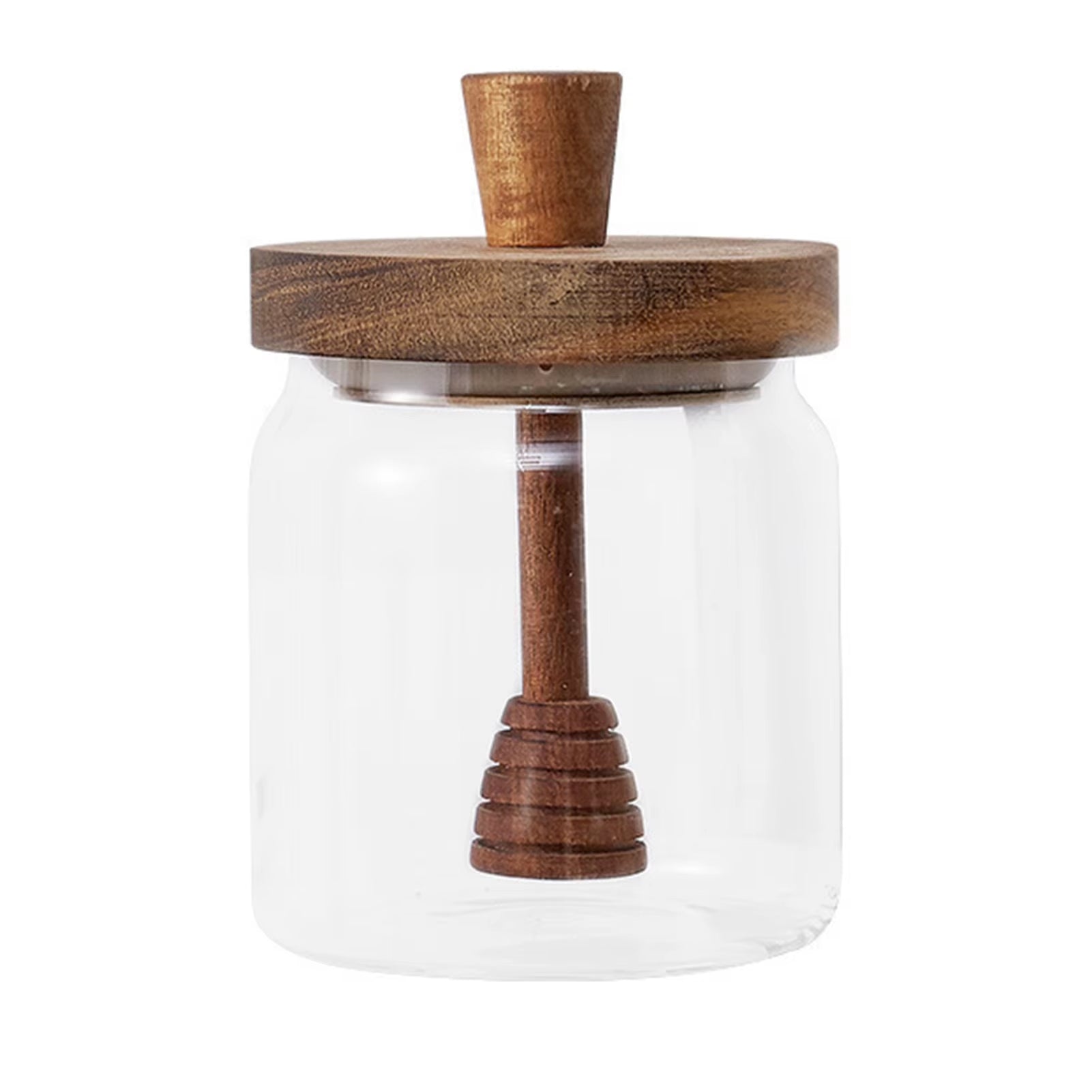 "צנצנות זכוכית לאחסון דבש וסירופ עם מכסה ומטפטף – פתרון אלגנטי ומעוצב לשמירה על טריות ונגישות, מושלם למטבח מודרני."